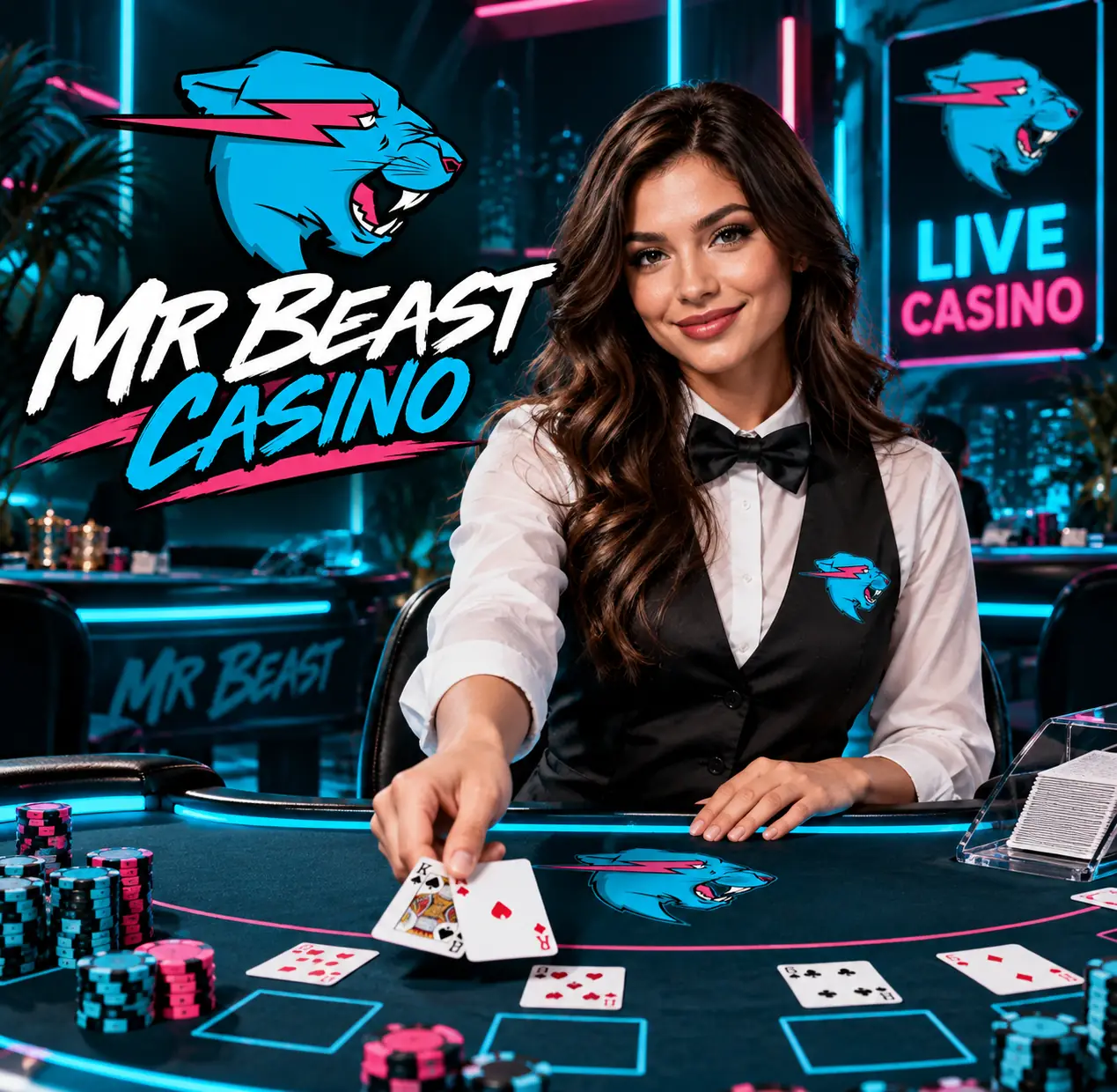 MrBeast Casino live dealer at a blackjack table